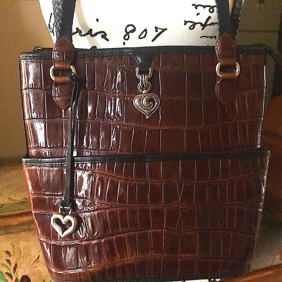 Brighton Handbags - BRIGHTON BROWN CROCODILE EMBOSSED LEATHER SHOULDER BAG